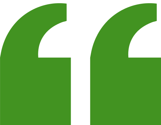 Green quotation mark symbol on black background.